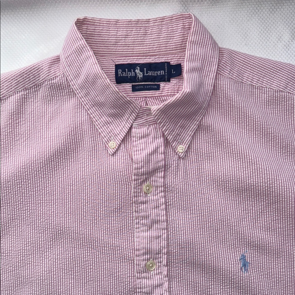 Ralph Lauren Men's Casual Pink Striped Shirt - Large